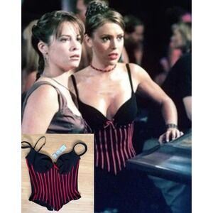 NWT Vintage 90s Cache Corset Top Black Red Satin Bustier Phoebe Charmed Y2K Goth